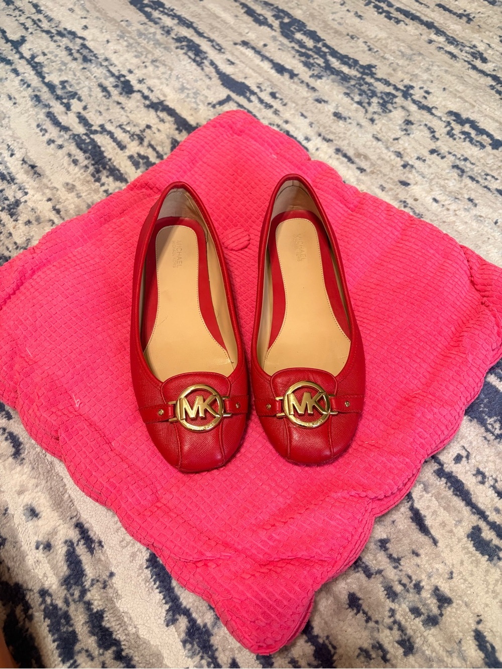 Michael Kors Red Leather MK Medallion Ballet Flats